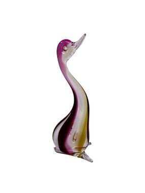 Vintage Murano Style Art Glass Bird Figurine Purple Yellow Mid Century Decor